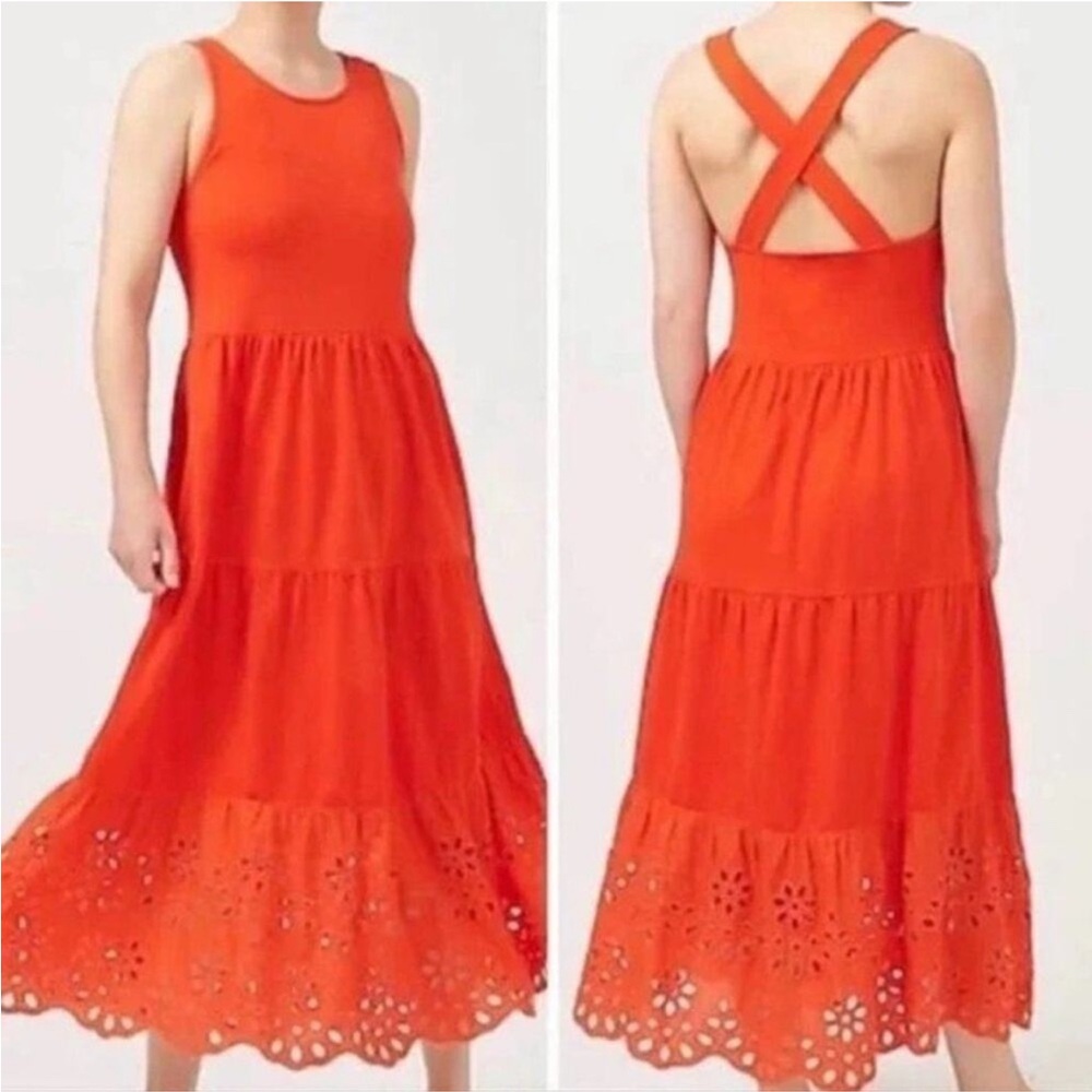 J Crew Tiered Maxi Dress with Eyelet Trim Size Medium